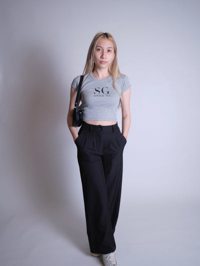 Initials Crop Tee - SG - Heather Grey