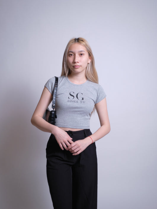 Initials Crop Tee - SG - Heather Grey