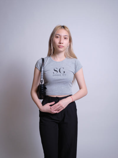 Initials Crop Tee - SG - Heather Grey