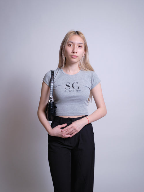 Initials Crop Tee - SG - Heather Grey