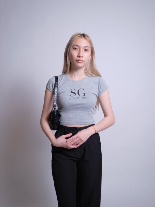 Initials Crop Tee - SG - Heather Grey