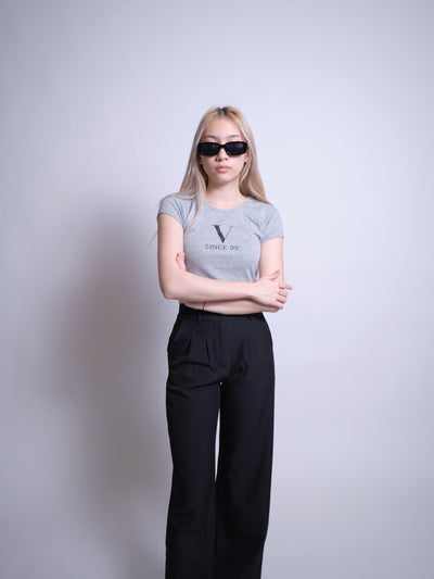 Initials Crop Tee - V - Heather Grey