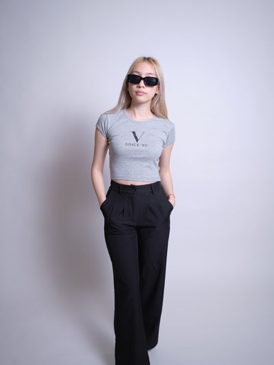 Initials Crop Tee - V - Heather Grey