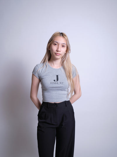 Initials Crop Tee - J - Heather Grey