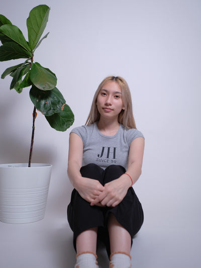 Initials Crop Tee - JH - Heather Grey