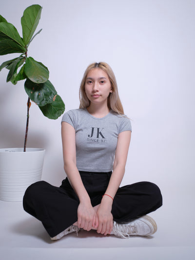 Initials Crop Tee - JK - Heather Grey