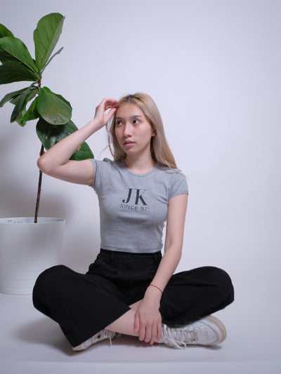 Initials Crop Tee - JK - Heather Grey