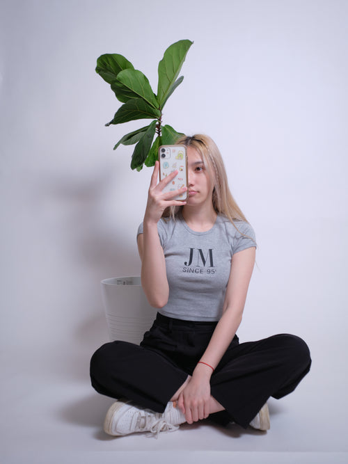 Initials Crop Tee - JM - Heather Grey