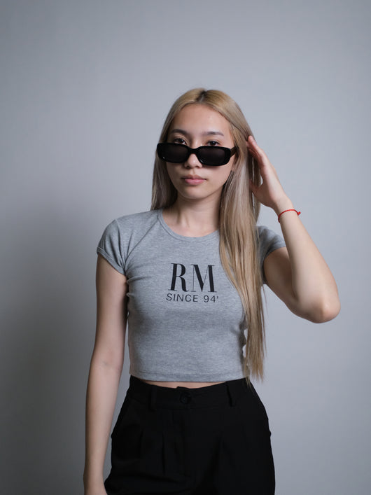 Initials Crop Tee - RM - Heather Grey