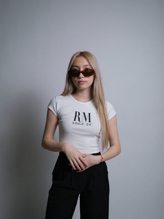 Initials Crop Tee - RM - White