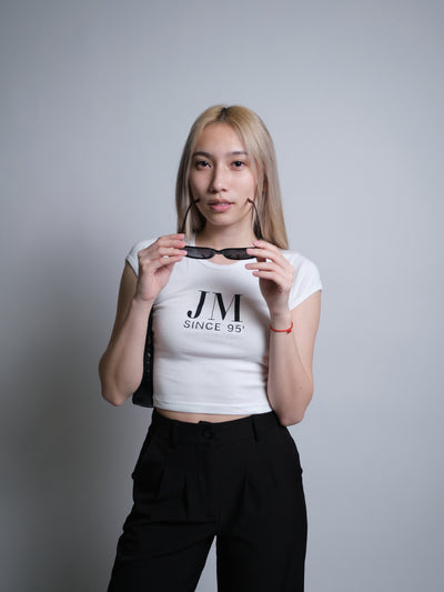Initials Crop Tee - JM - White