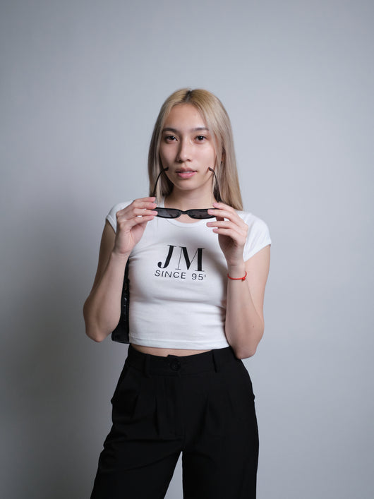 Initials Crop Tee - JM - White