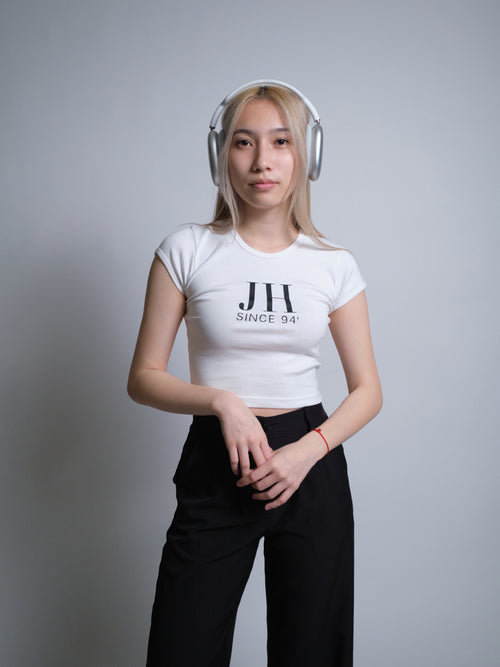 Initials Crop Tee - JH - White