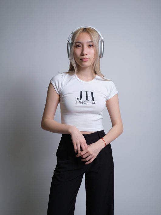 Initials Crop Tee - JH - White