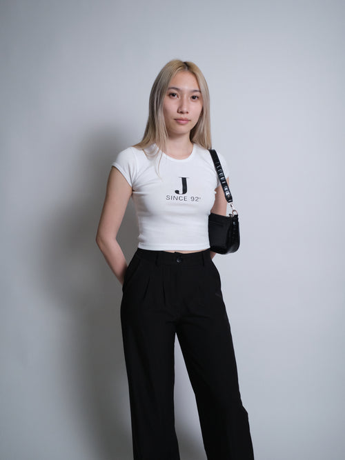 Initials Crop Tee - J - White