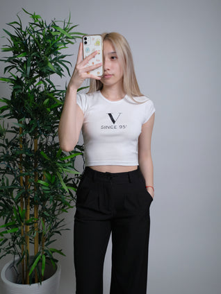Initials Crop Tee - V - White