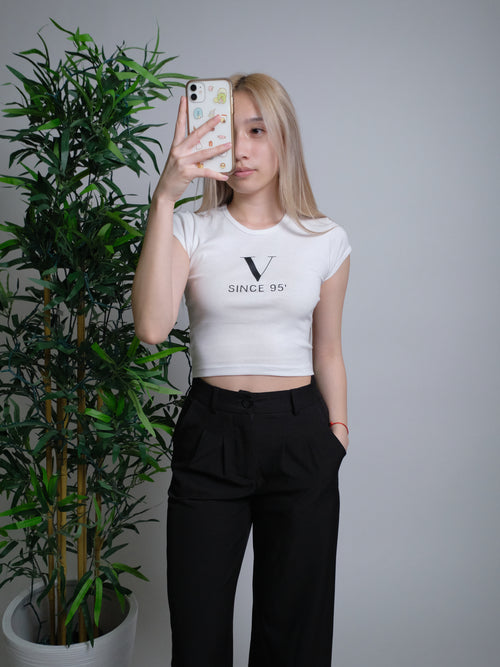 Initials Crop Tee - V - White